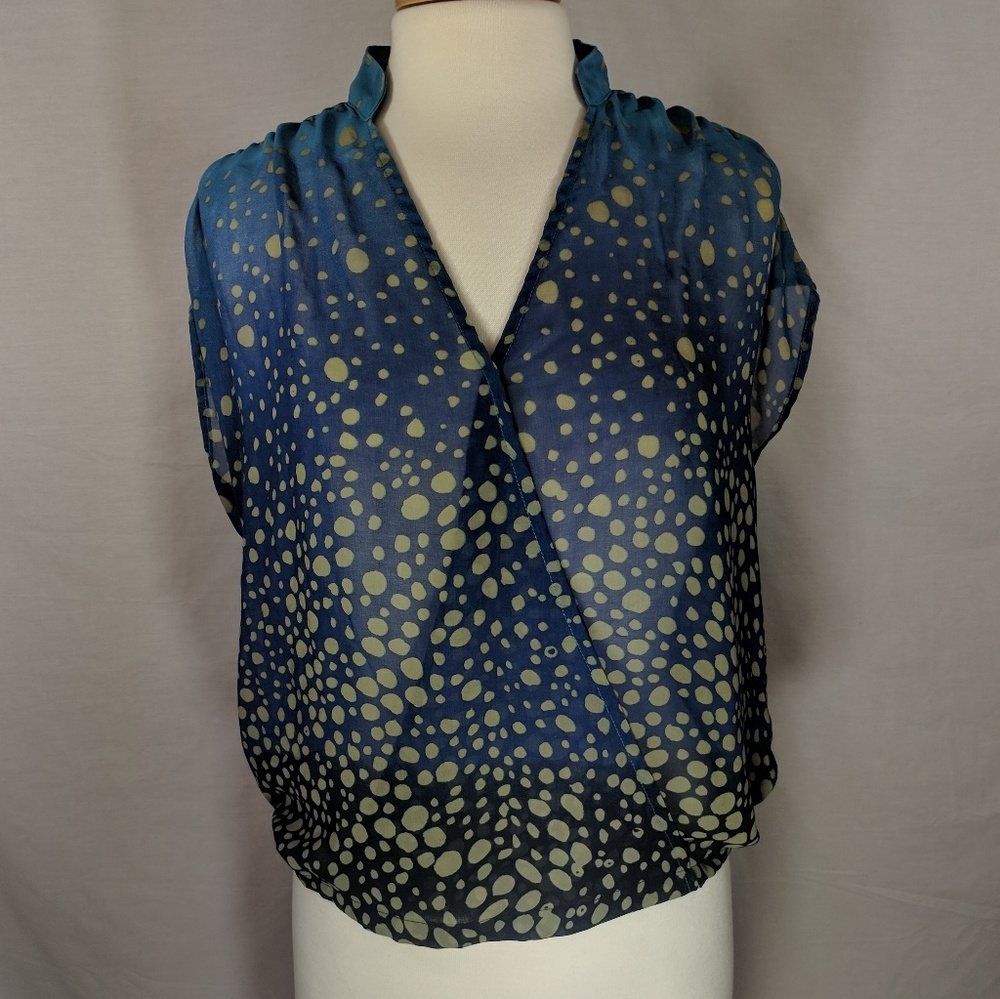 CAbi #344 Blue Bubbles Ombre Faux Wrap Blouse XS